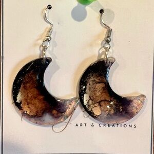Black and Gold Crescent Moon Earrings